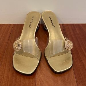 Pierre Dumas Gold clear sandal. Never Worn.